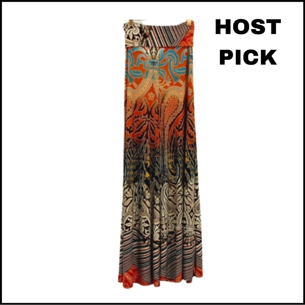 Bohemian Abstract Damask Print High Rise Slinky Palazzo Pants S